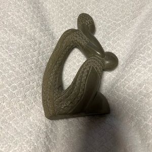 Vintage carved green soapstone “pondering” person signed by Osner